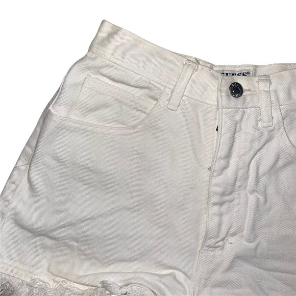 Guess Vintage 1990's White Raw Hem Distressed Frayed High Rise Mom Shorts 27 - Picture 2 of 9